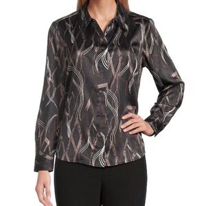 Investments Black and Silver Patterned Button Down Shirt